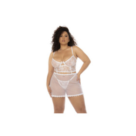 2 en 1 Nuisette et ensemble 2 pièces grande taille en dentelle et résille transparente 